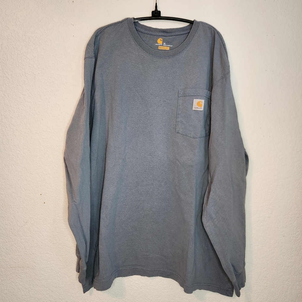 Carhartt Light Gray Pocket Long Sleeve Original Fit Tee, Size XL